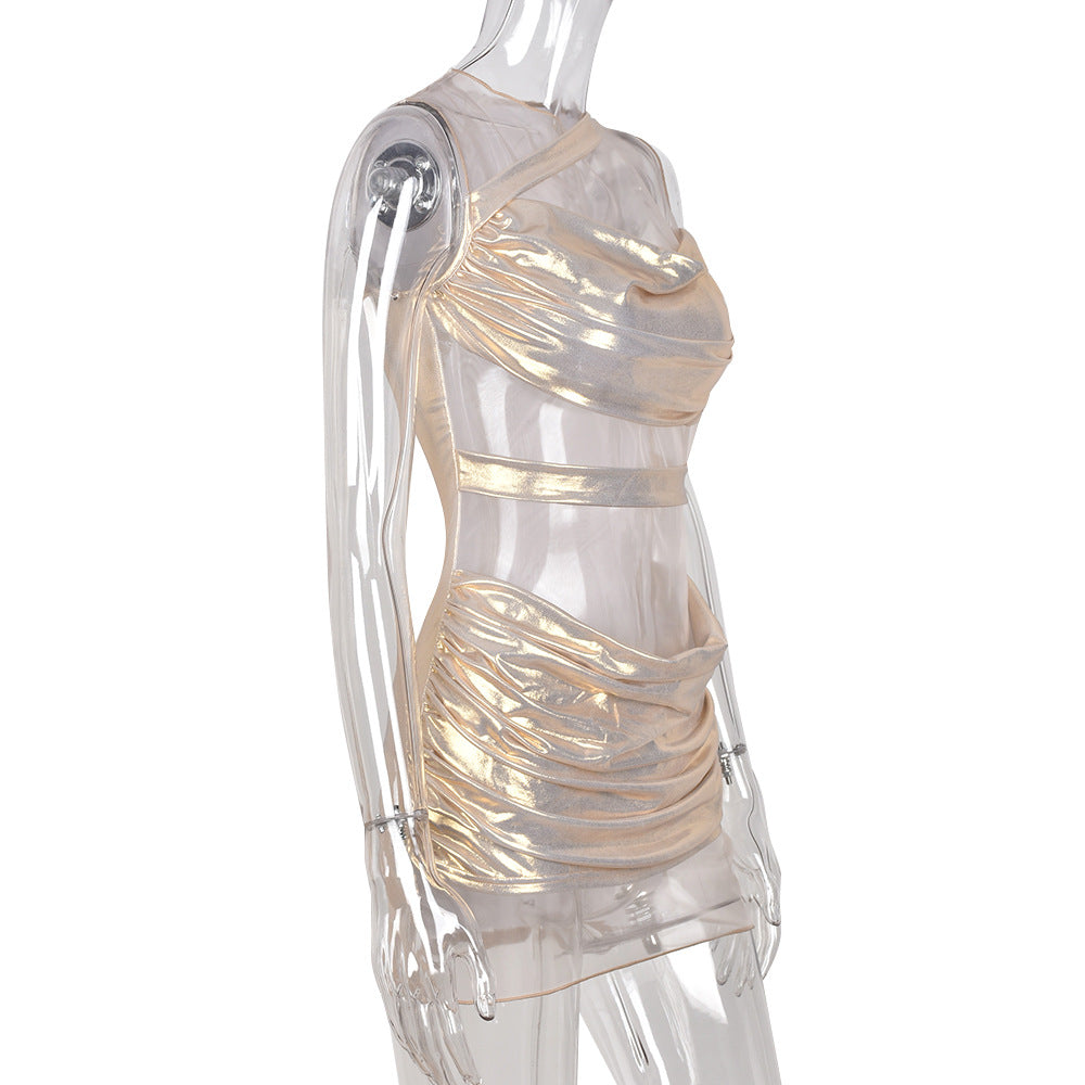 Zipper See Through Sleeveless Dress For Women