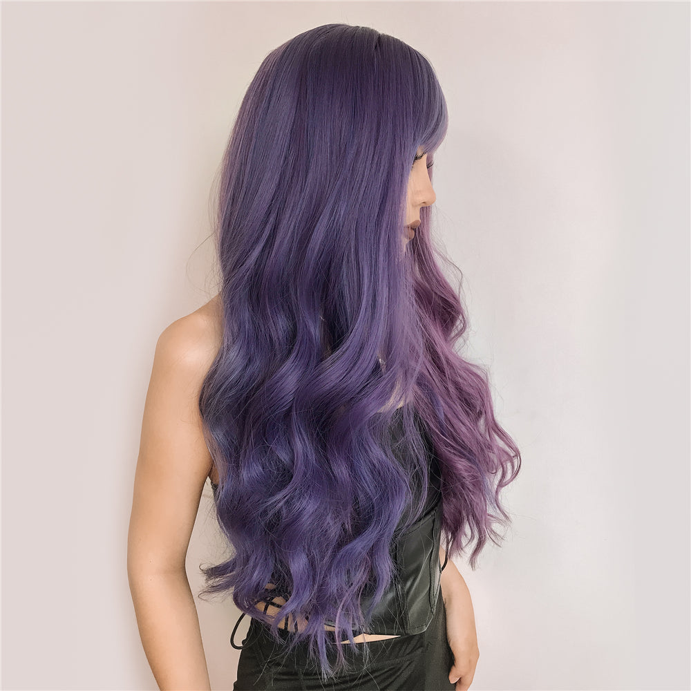 Yin Yang Long Curly Hair Air Bangs Full Head Cover Wig