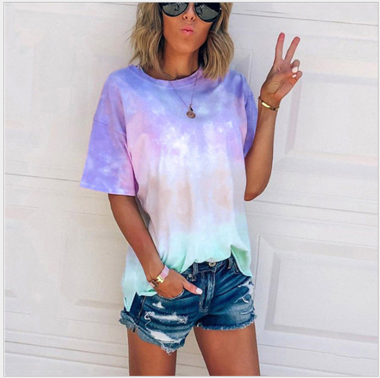 Tie-dye gradient printed loose T-shirt