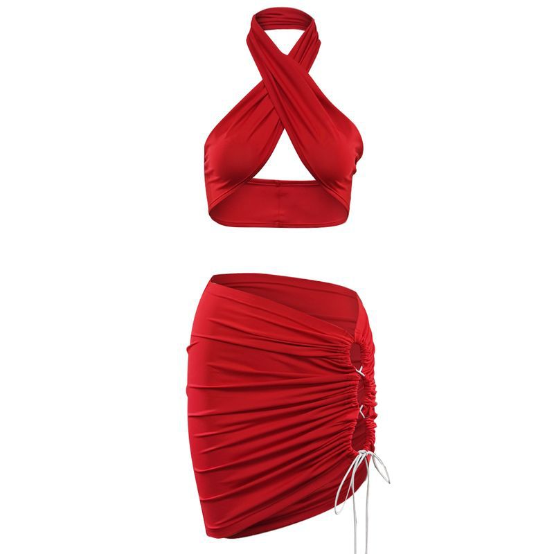 Women's Suit Halter Drawstring Bag Hip Skirt
