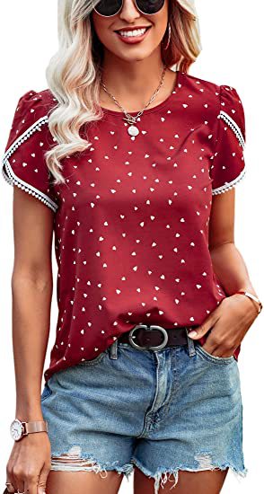 Women's Top Casual Floral Print Lace Crochet Short Sleeves