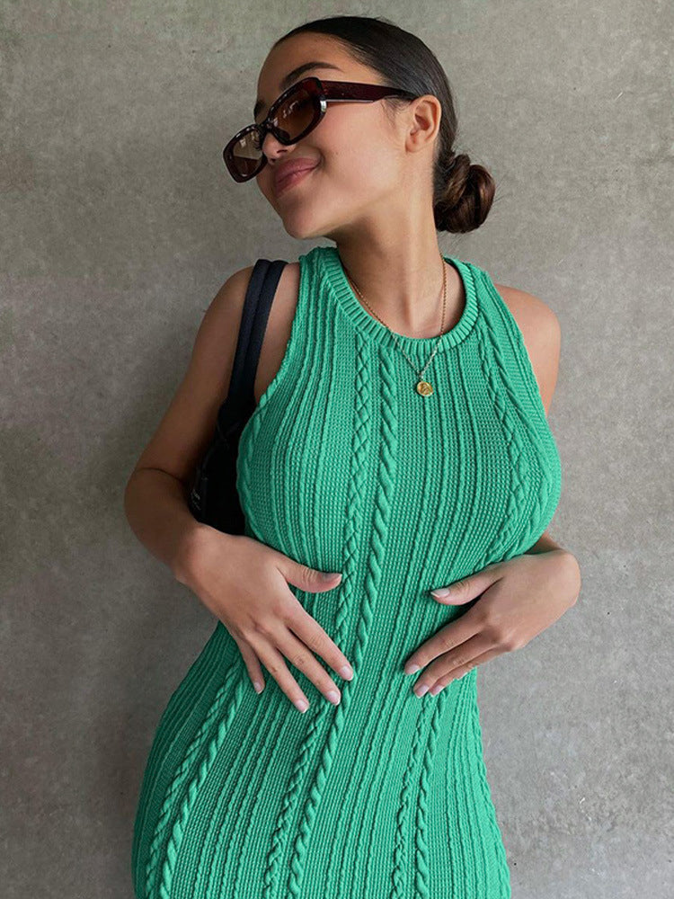 Autumn Fashion Casual Knitted Sleeveless Round Neck Dress Women