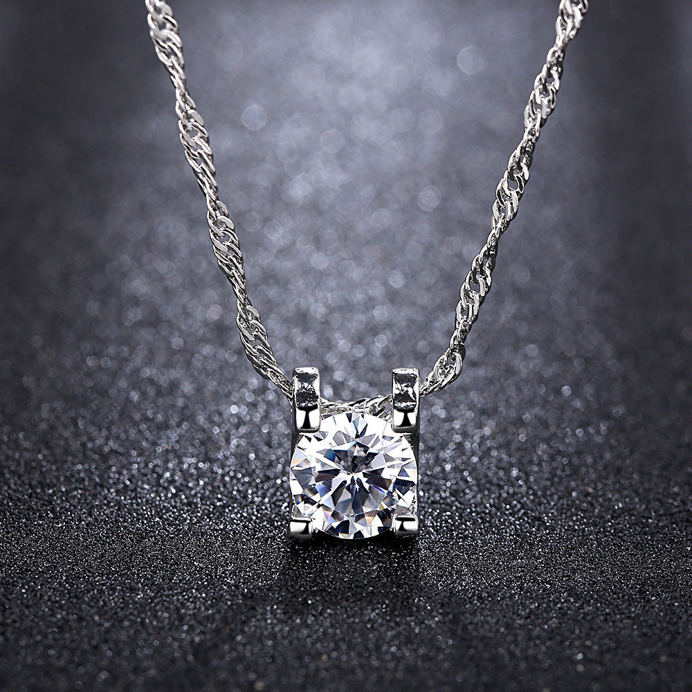 Water Wave Chain Batch Simple Pendant Round Zircon Necklace