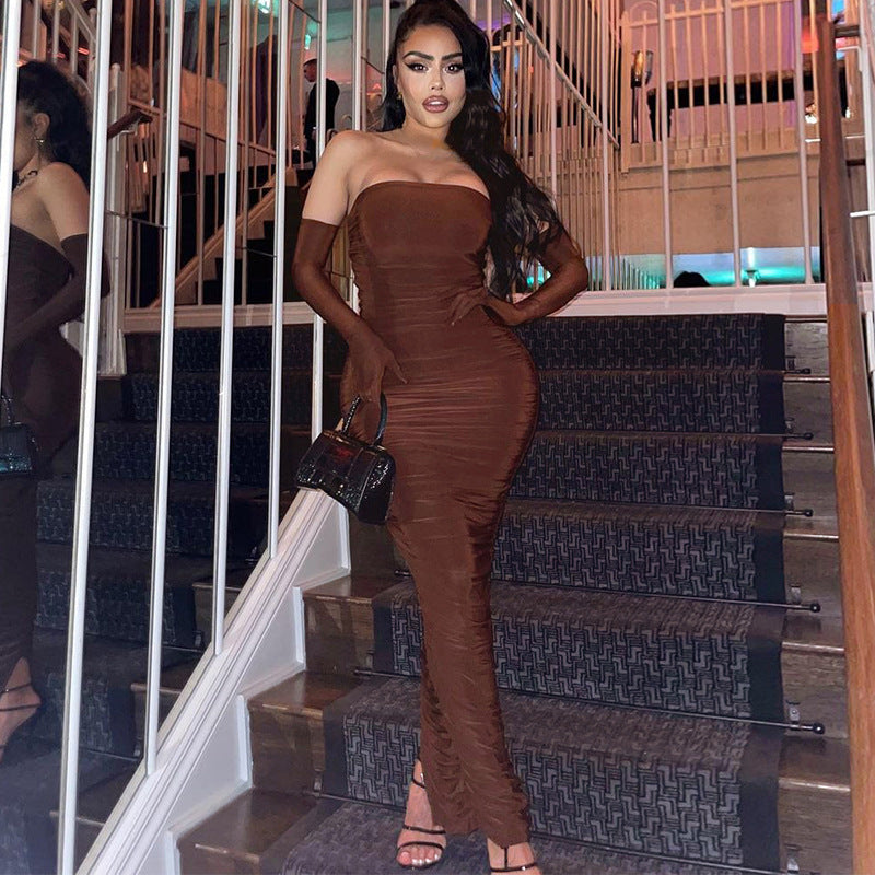 Women's Long Sleeve Slim Pleated Dress