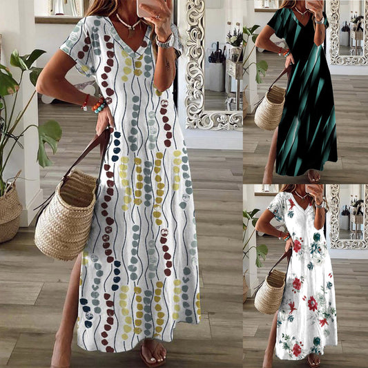 New Women's Casual Loose Printed Short Sleeve Dress