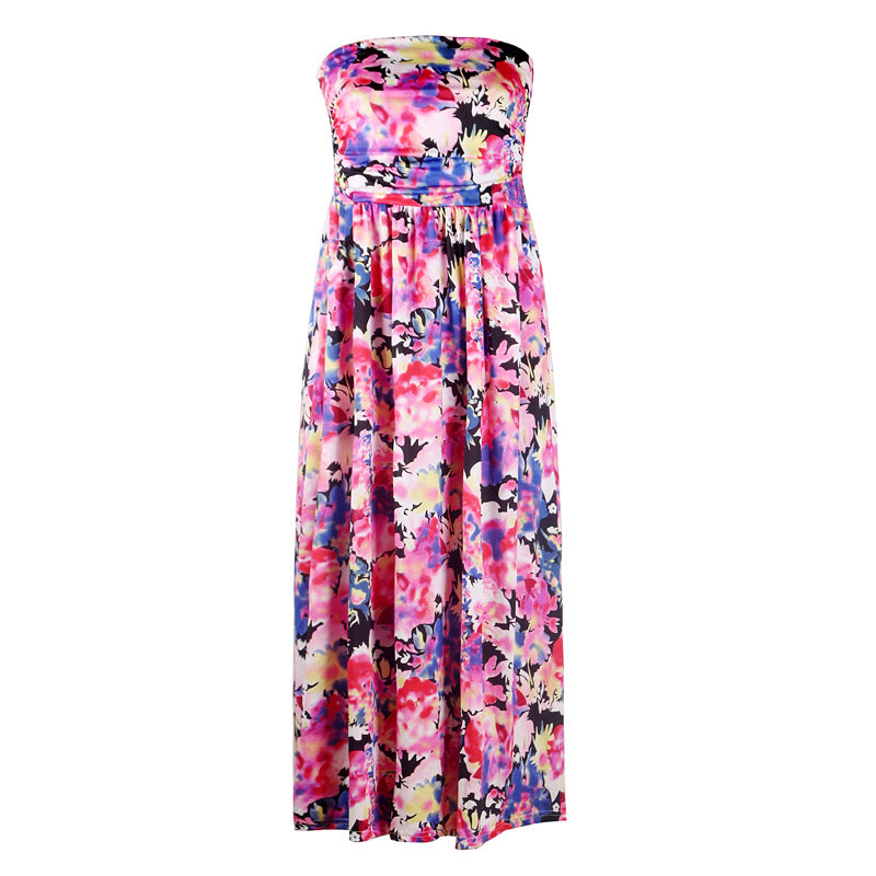 Printed Wrap-Chest Long Skirt