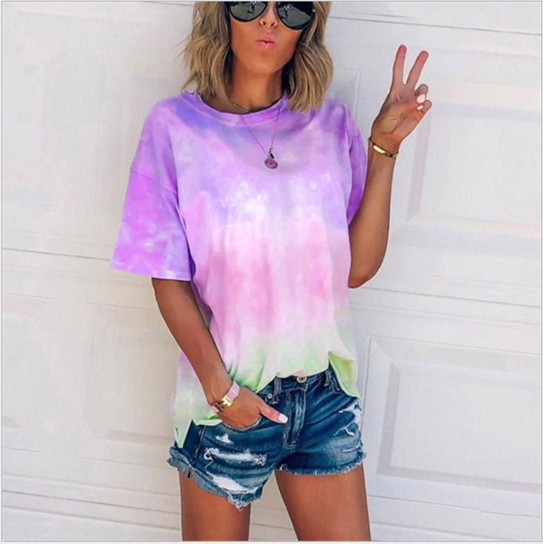 Tie-dye gradient printed loose T-shirt
