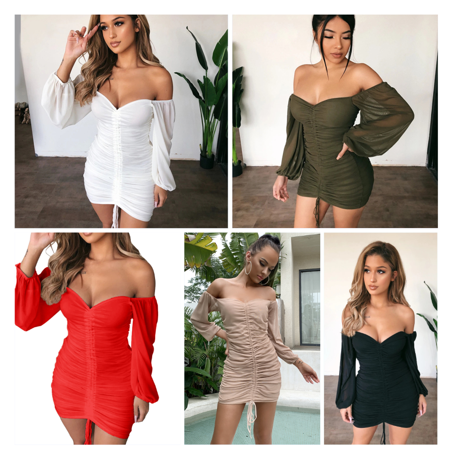European and American sexy one-neck pleated short dress