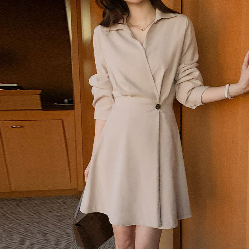 Polo Collar Long Sleeve Waist Slim Dress
