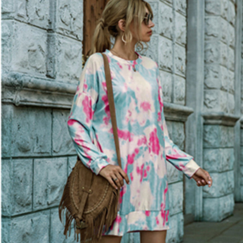 Women's Fashionable Knitted Sweater Long Sleeve Tie-dye Dress
