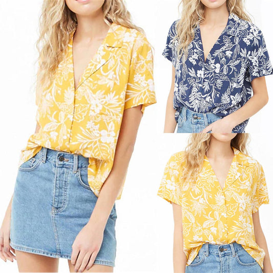 Summer short sleeve lace print shirt