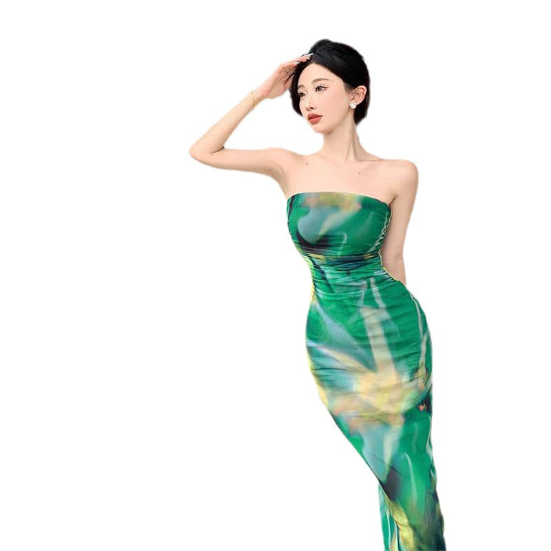 Retro Chinese Style Ink Painting Tube Top Dress