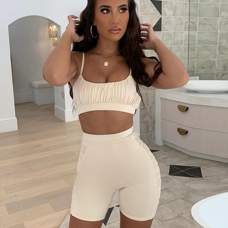 Low-cut sling skinny high-waist shorts