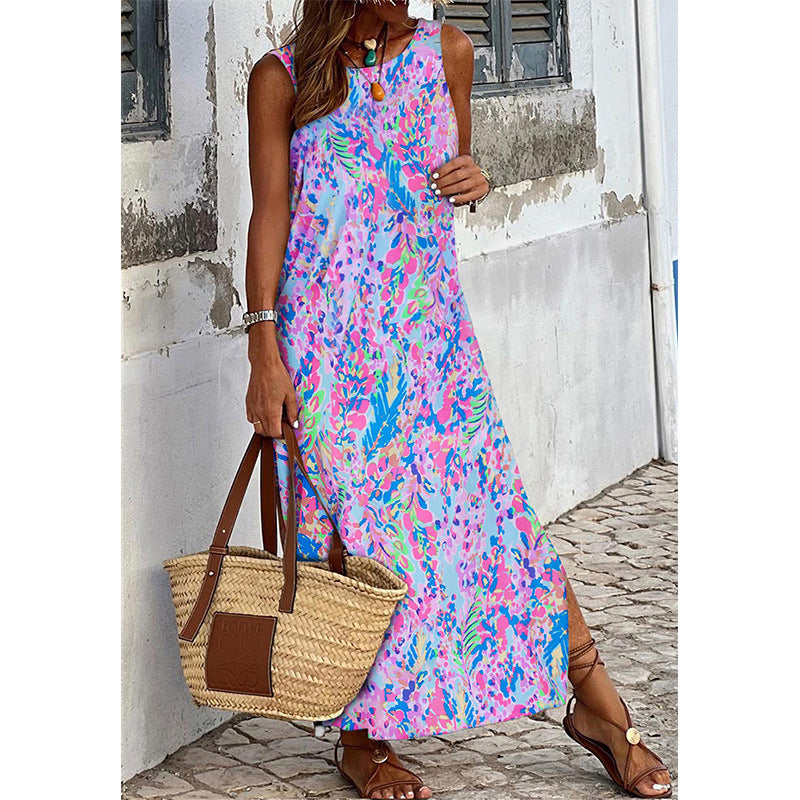 Women's Round-neck 3D Printing Maxi Dress