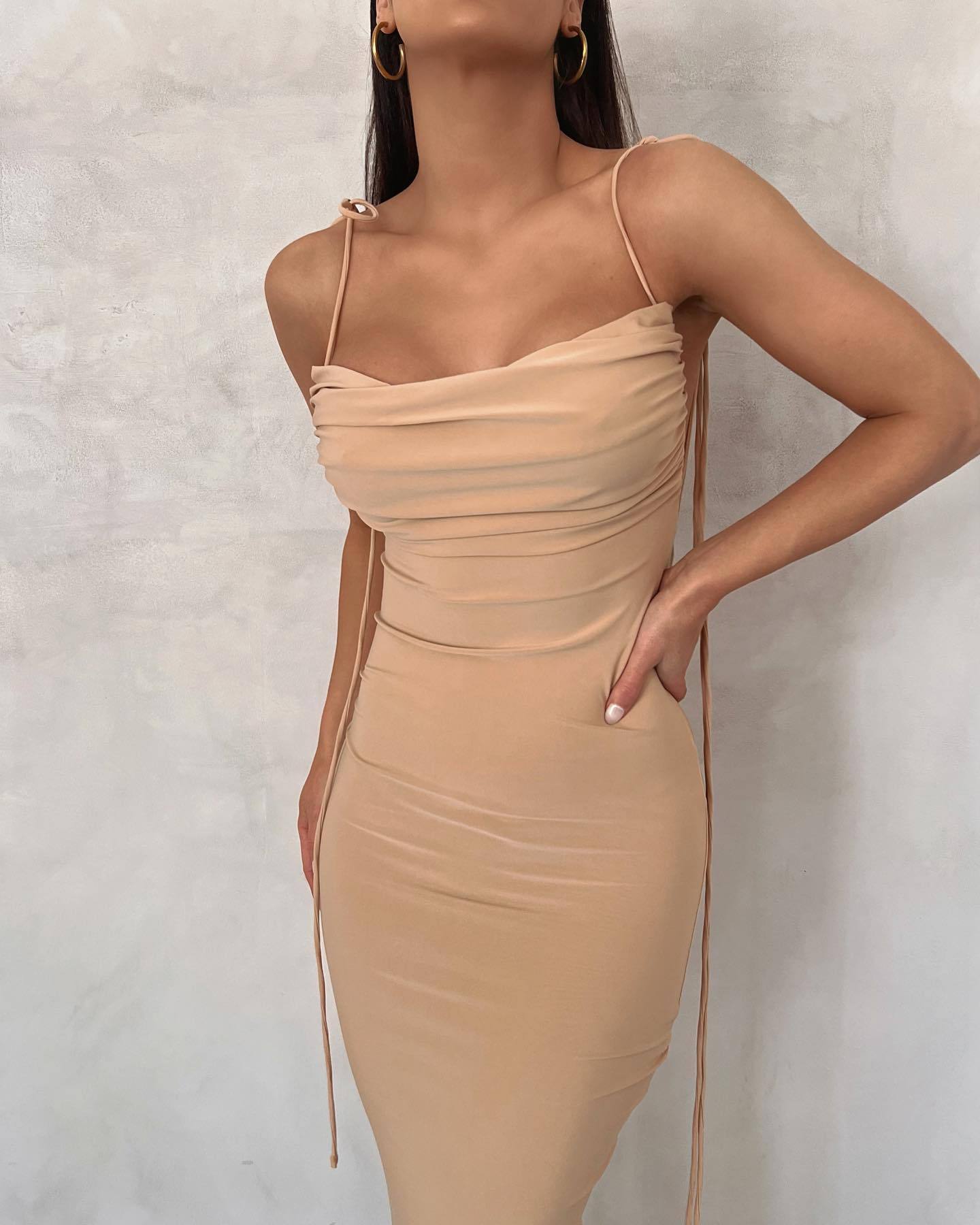 Fashion Lace Up Temperament Long Dress Halter Dress