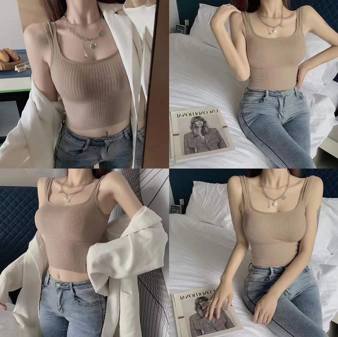 Vertical Pattern Beautiful Back Basic Sling Square Collar Vest