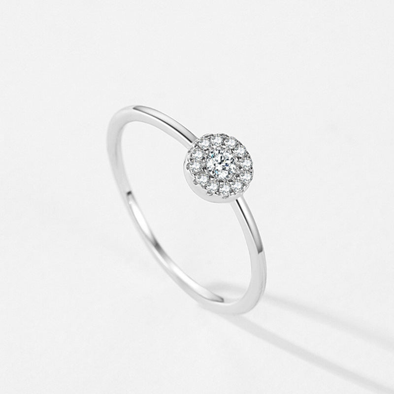 S925 Sterling Silver Simple Round Micro Rhinestone Ring