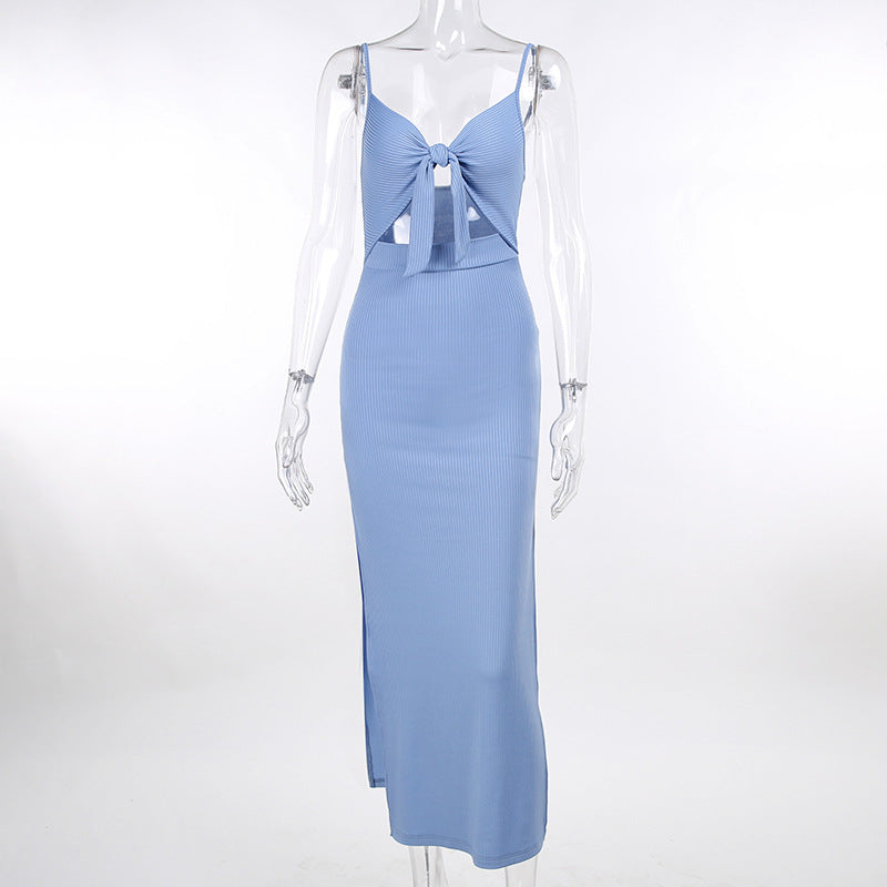 Lace-up Hollow Slit Sling Dress