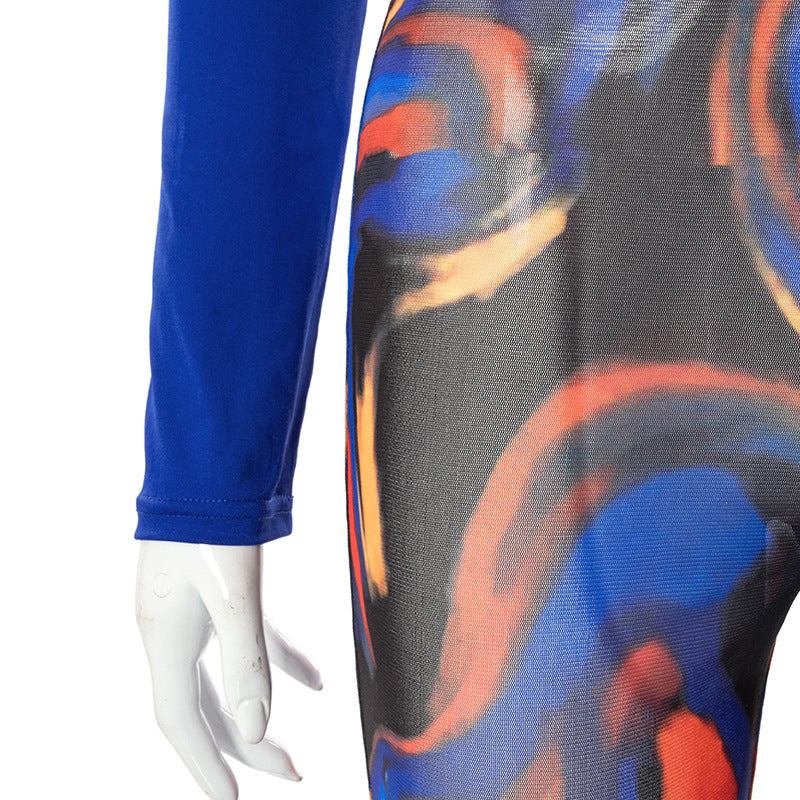 Women's Casual Printing Round Neck Long Sleeve Strap Suit