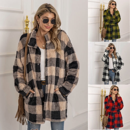Contrast plaid long coat