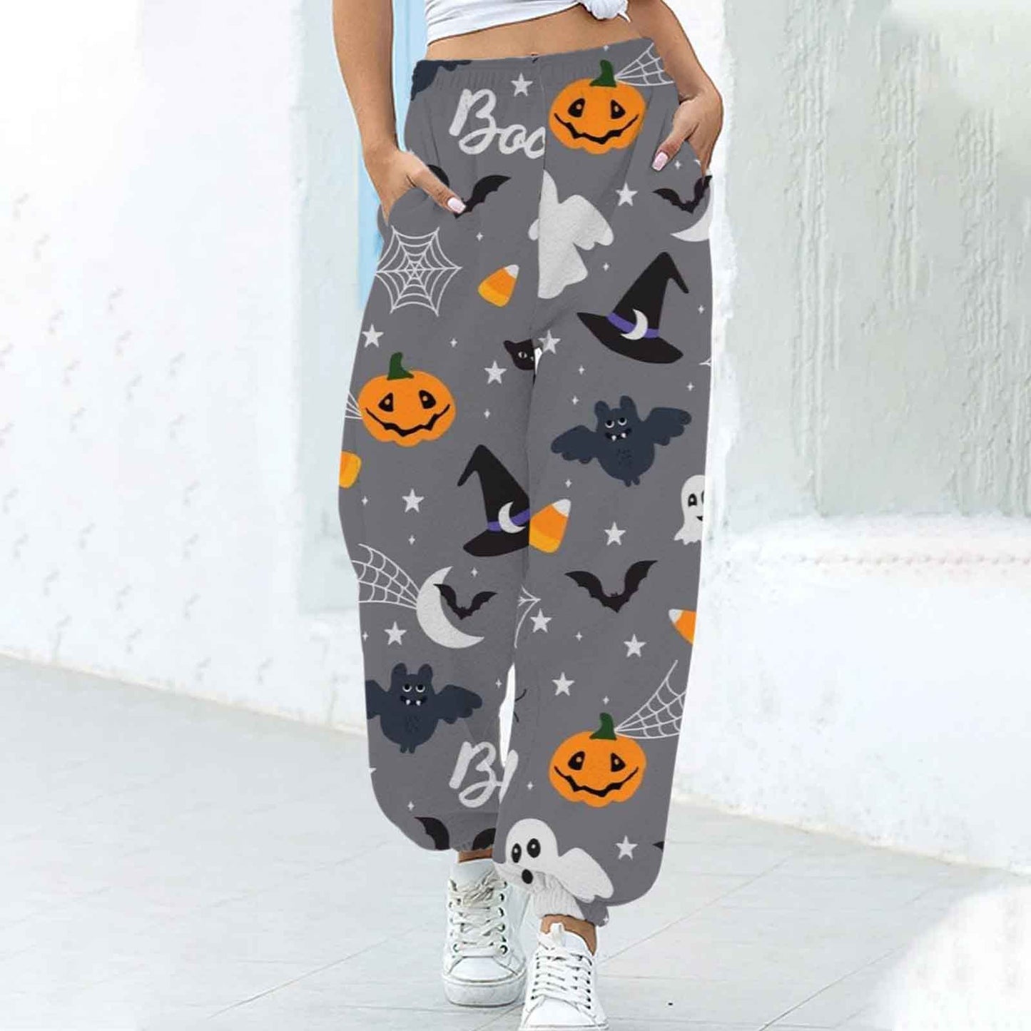Women's Fashion Loose Halloween Funny Print Ankle Banded Pants