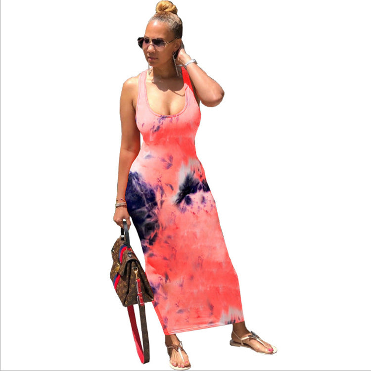 Ladies Long Skirt Independent Tie-dye Back Tie Dress