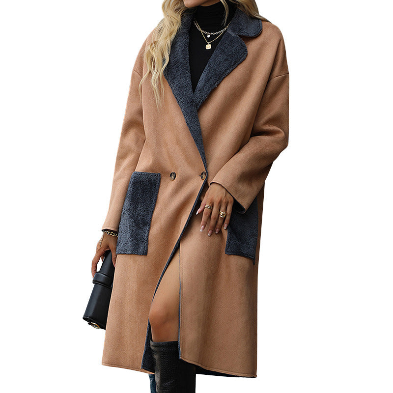 European And American Women's New Lapel Solid Color Suede Coat