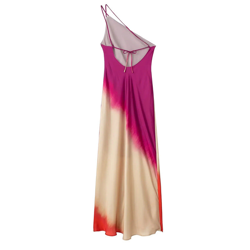 Women's Slant-shoulder Collar Tie-dye Strap Slim Dress