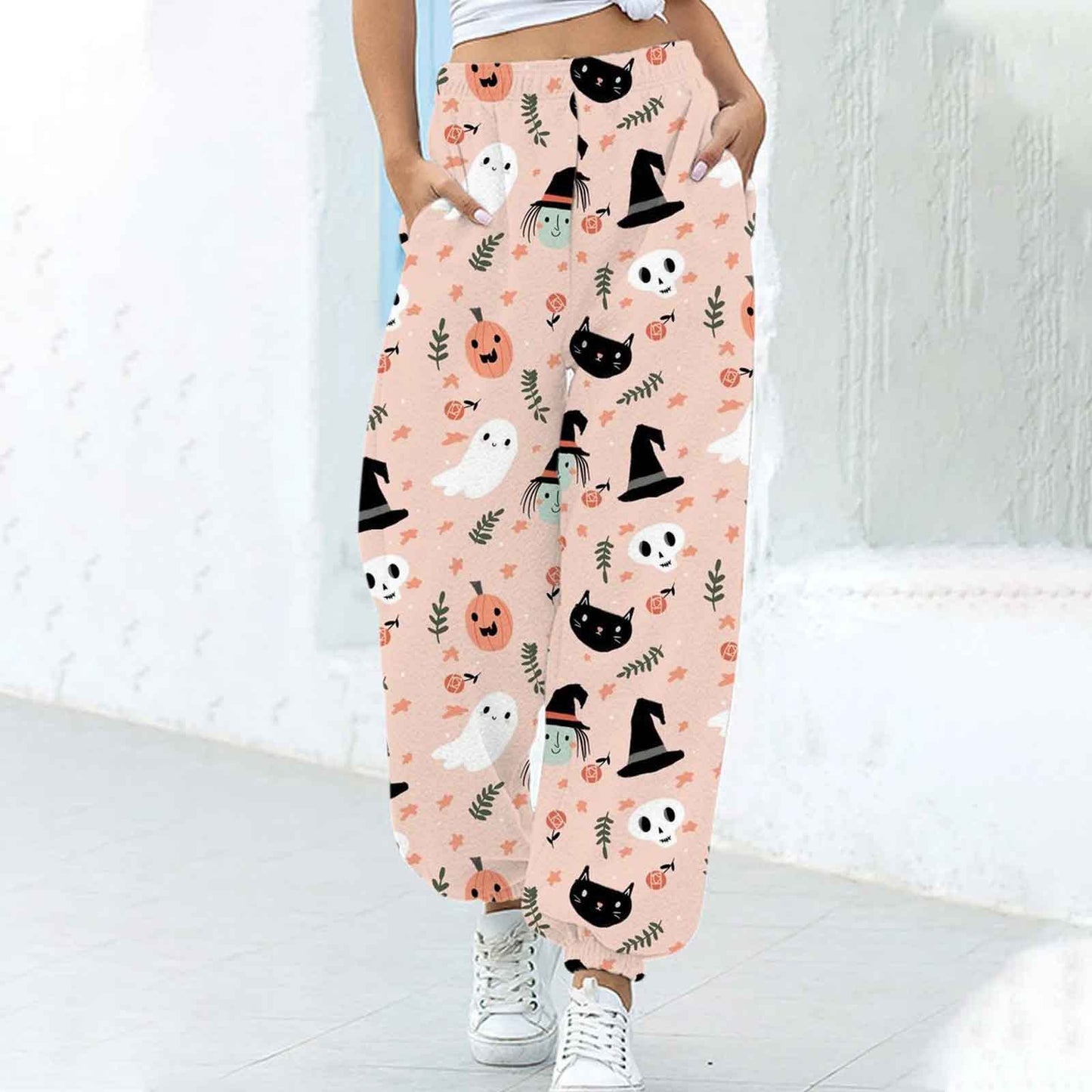 Women's Fashion Loose Halloween Funny Print Ankle Banded Pants