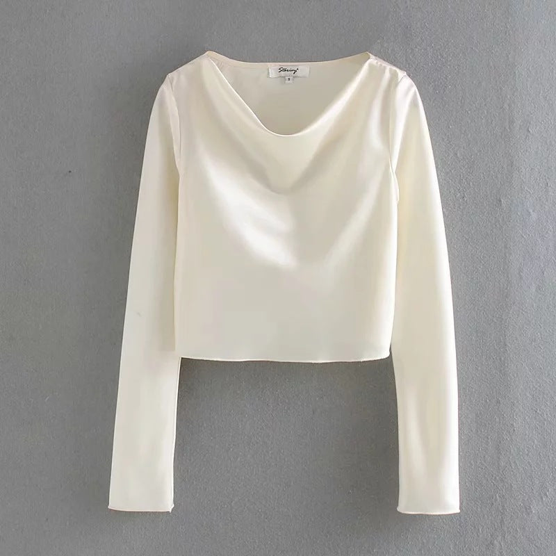 Long sleeve short T-shirt + satin skirt casual suit