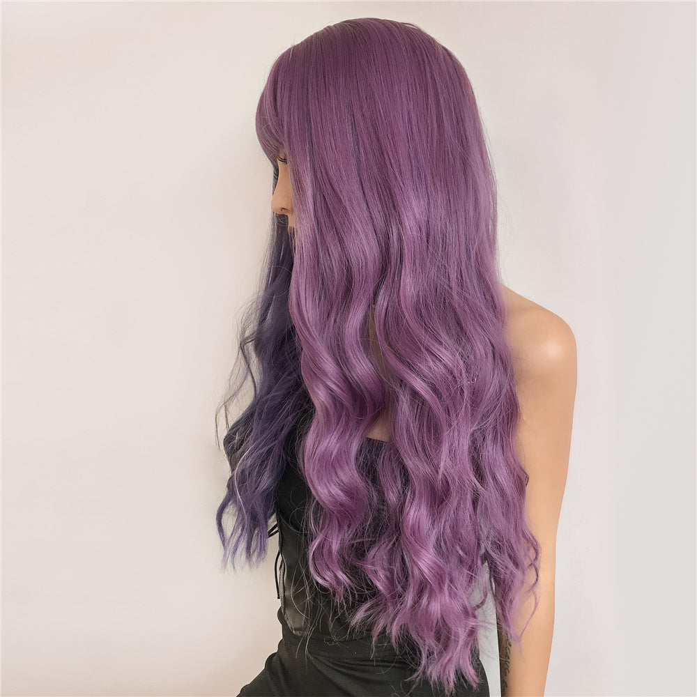 Yin Yang Long Curly Hair Air Bangs Full Head Cover Wig