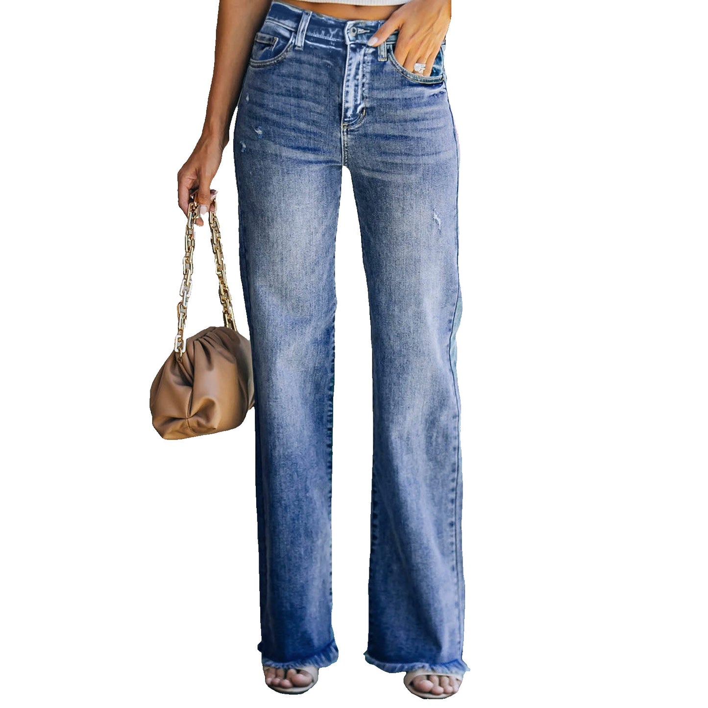 Women's Hipster Straight Leg Trousers Washing Water Waist