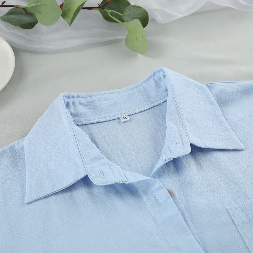 Fashion Cardigan Cotton And Linen Pure Color Comfort Pajamas Two-piece Set