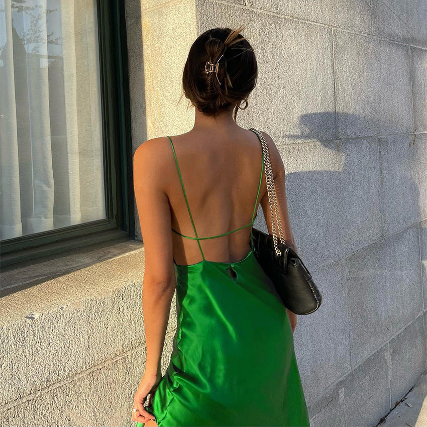 New Sling Ice Silk Niche Sexy Dress With Slits