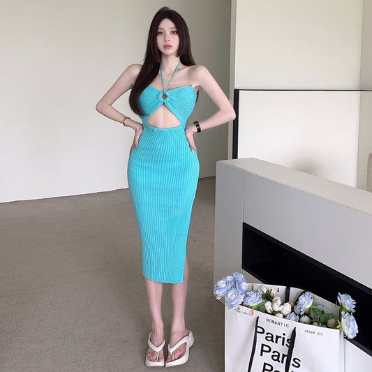 Women's Fashion Girl Halter Cut-out Knitted Dress