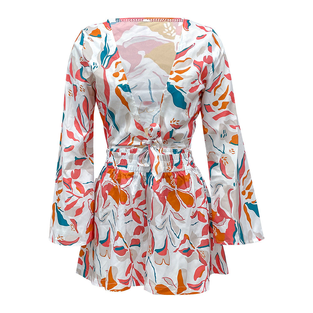 Fashion Printed Long-Sleeved Seaside Vacation Leisure Suit