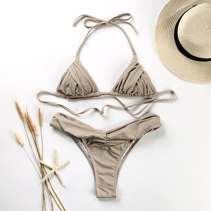 European And American Women's Solid Color Pleated Bikini