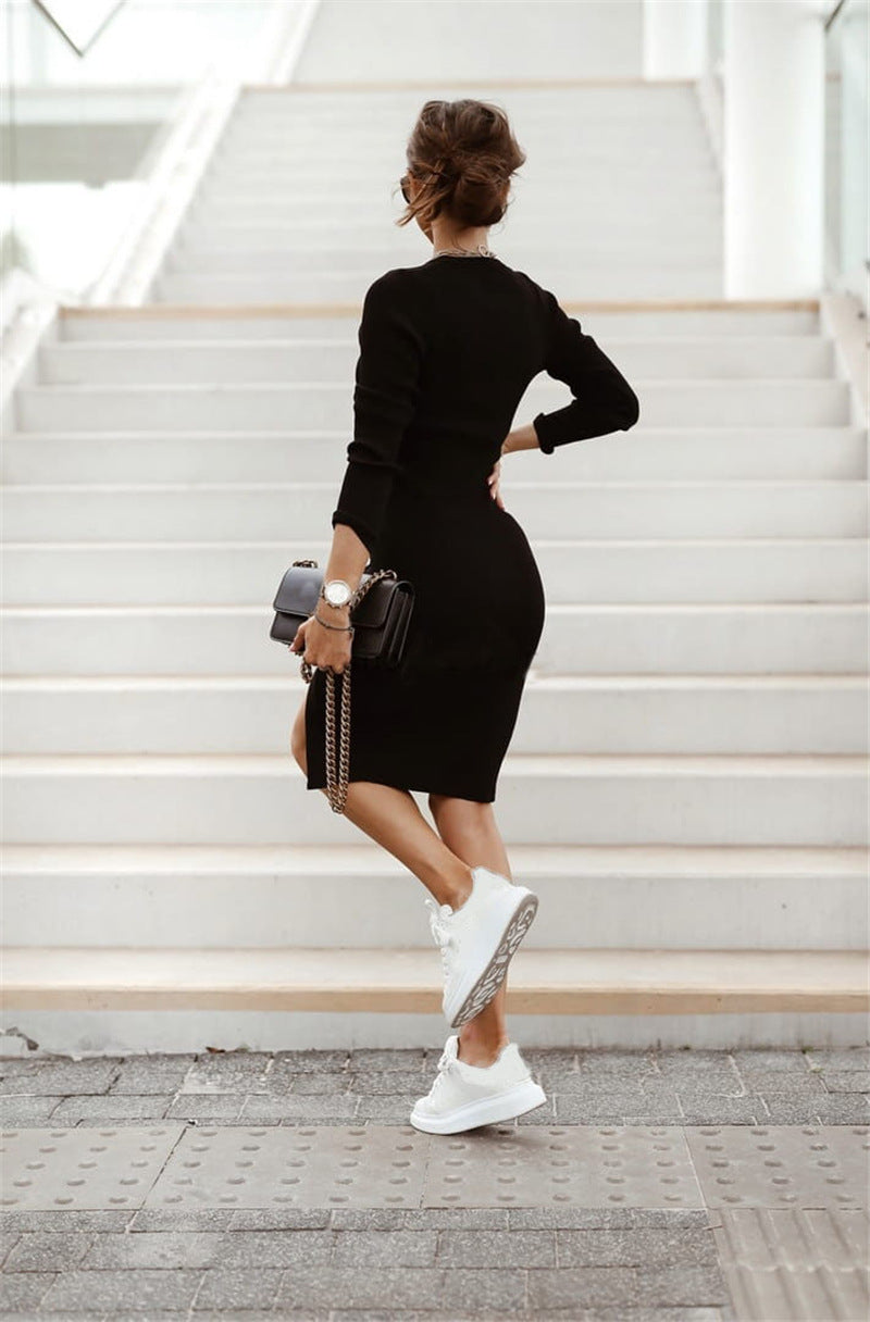 Ladies' Temperament Split Button Knit Skirt