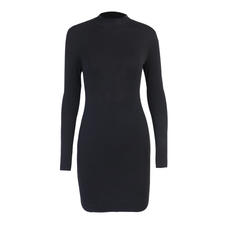 Knitted Fine Twist Cross Halter Long-sleeved Dress Women