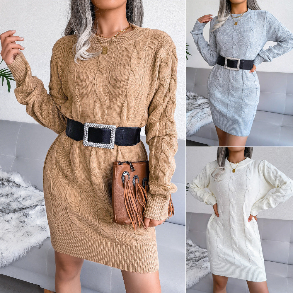 Autumn And Winter Women's Twist Bag Hip Sweater Knitted Dress