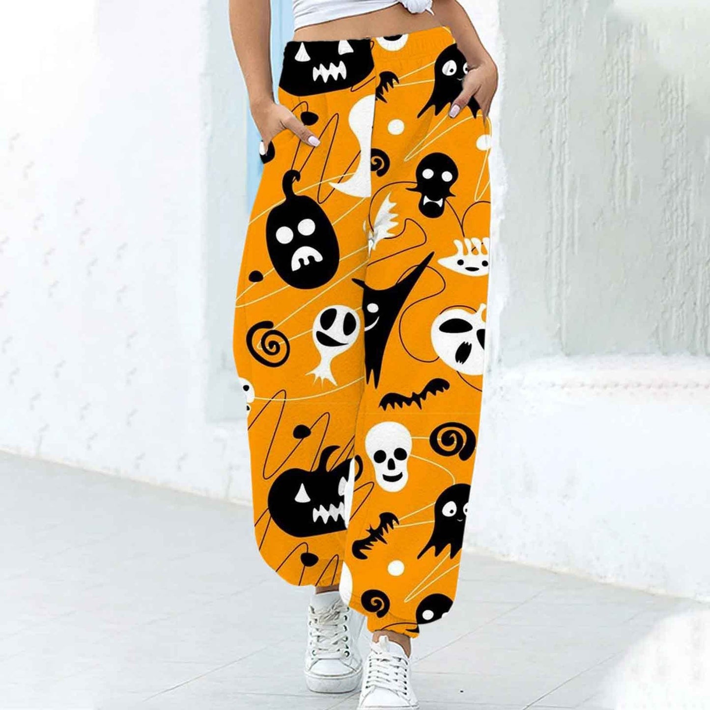 Women's Fashion Loose Halloween Funny Print Ankle Banded Pants