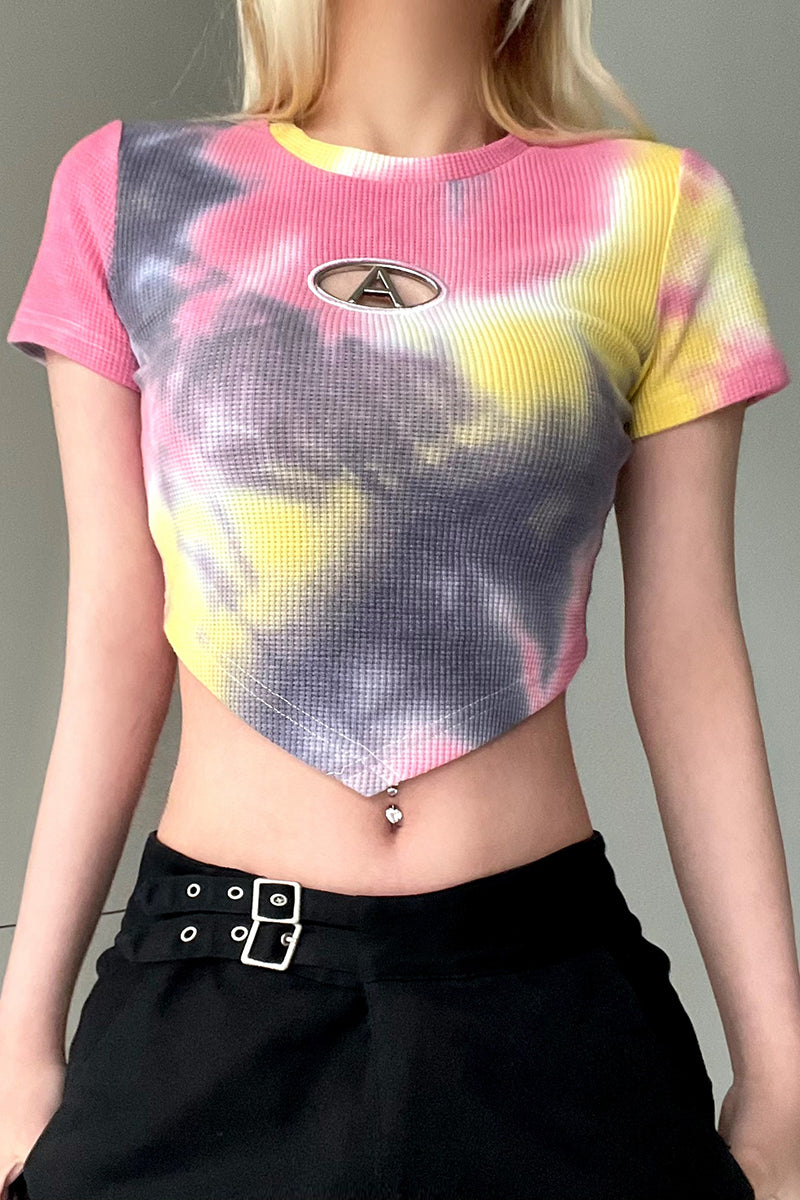 Colorful Tie Dyed Waffle Irregular American Short Sleeve T-shirt