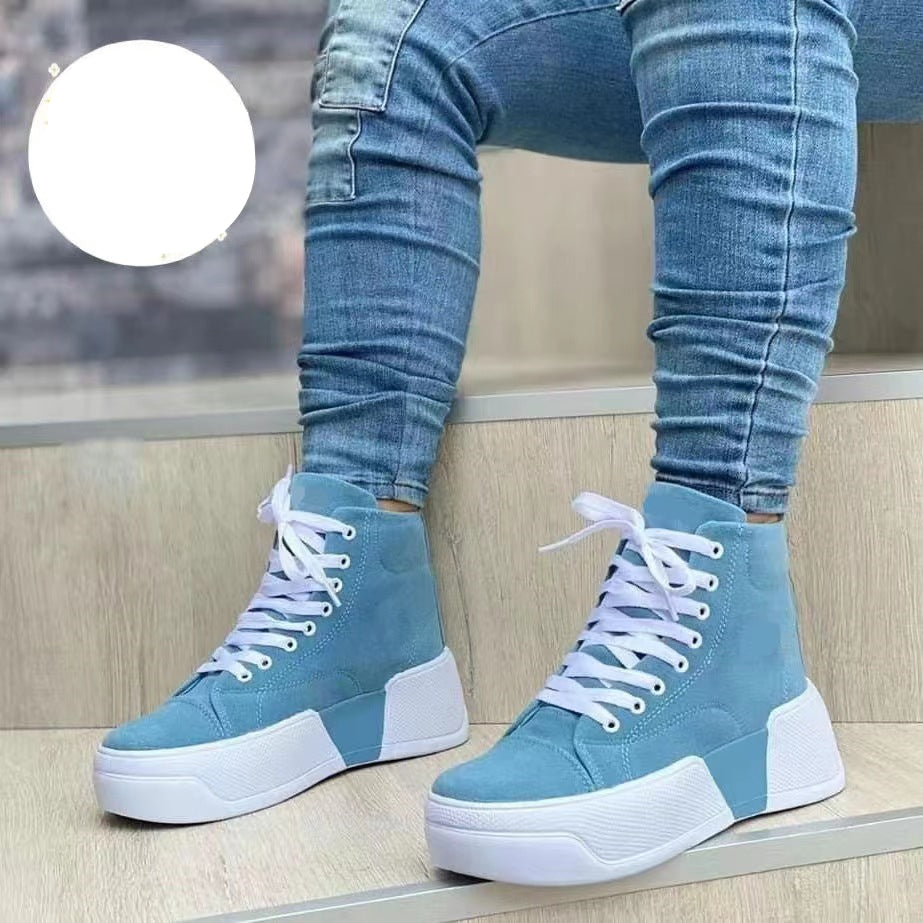 Chunky Heel Boots Round Toe Lace-Up Flats Shoes Suede Ankle Boots