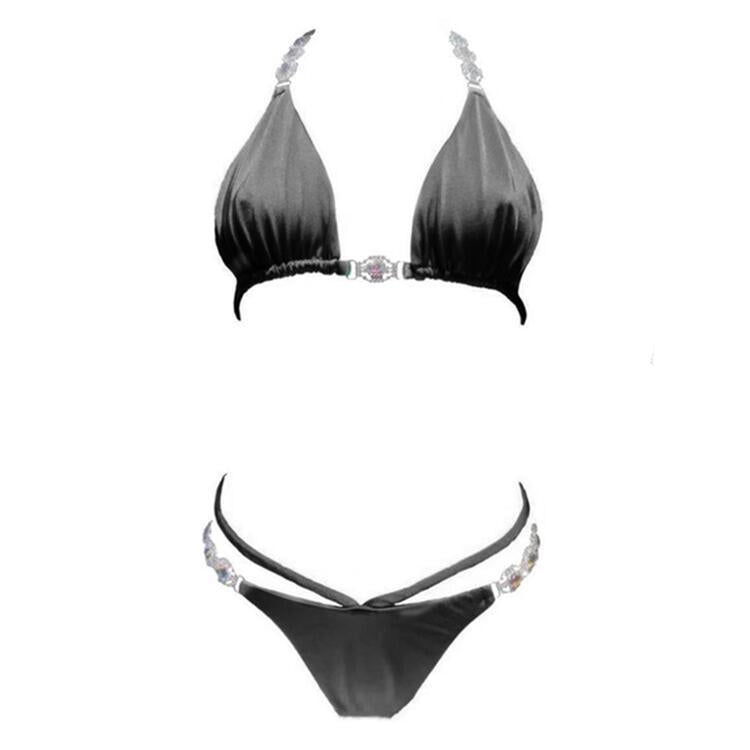 Crystal Diamond Split Swimsuit For Women Solid Color Lace-up