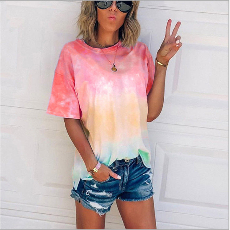 Tie-dye gradient printed loose T-shirt