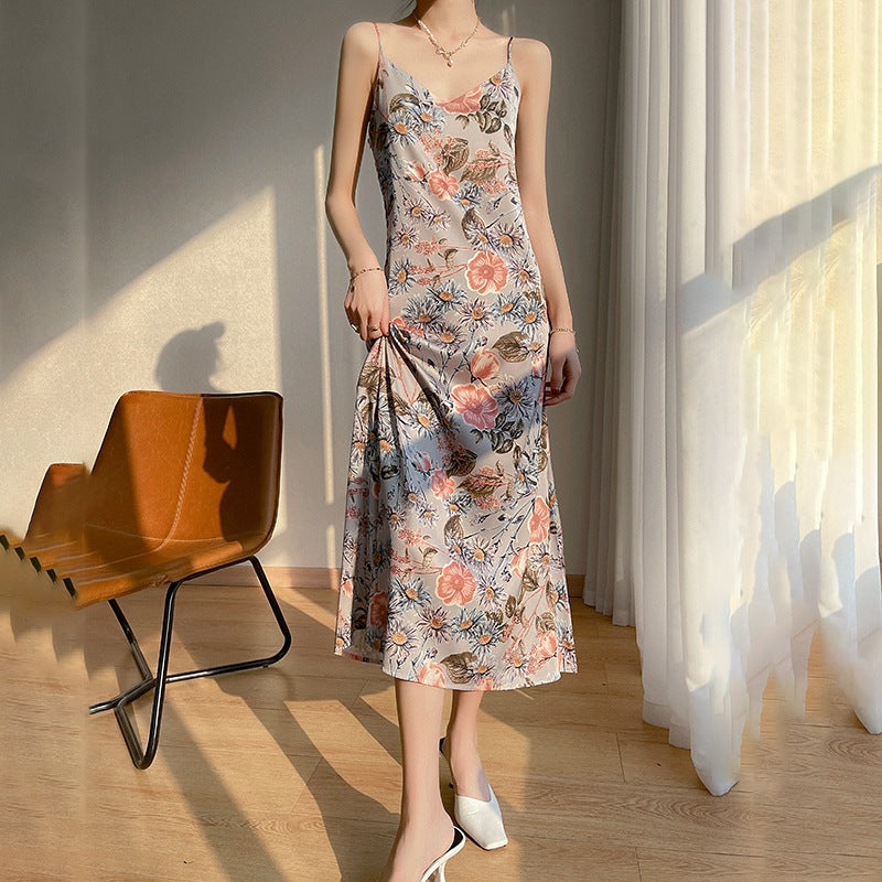 Women's Spring And Summer Silk Suspender Dress