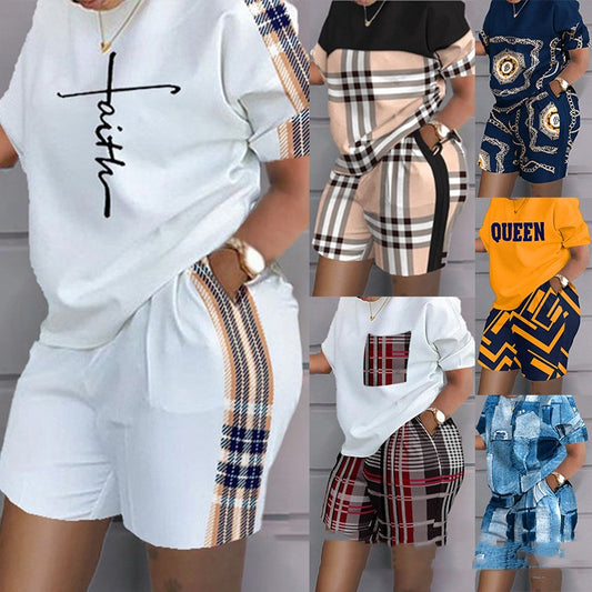 Women's New Printed Short Sleeve Casual Set