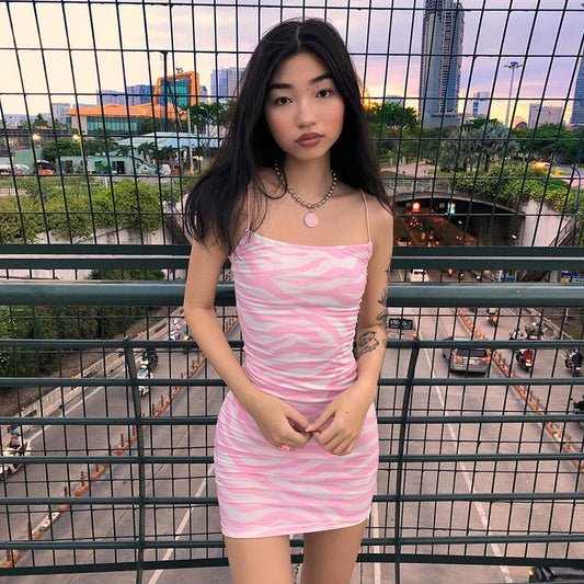 Women's Fashion Print Slim Sling Short Dress