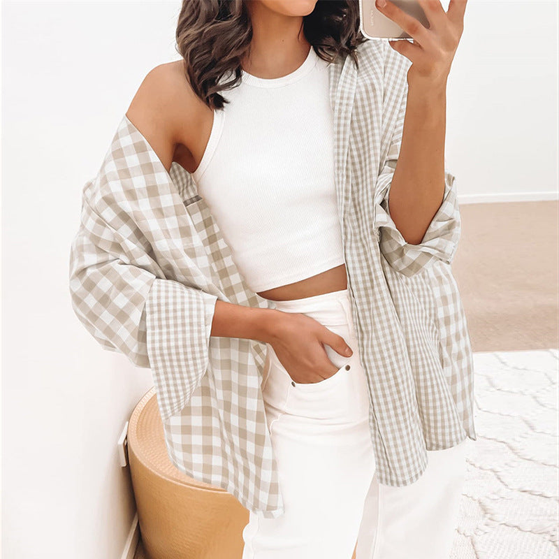 Women's Long-sleeved Shirt Fashion Loose Casual Plaid Shirt