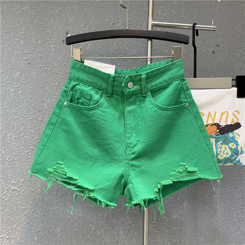 Fashion Wide Leg Pants Ripped Raw Edge Denim Shorts